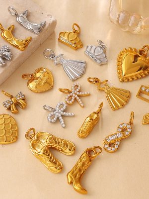 Sweet Girl Crown Love Skirt Multi-Shape Pendant Stainless Steel 18K Gold Plating DIY Accessories