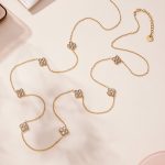 Double-Layer Zircon 5 Flower Clavicle Necklace Stainless Steel Plated 18K Real Gold All-Match Sweater Chain