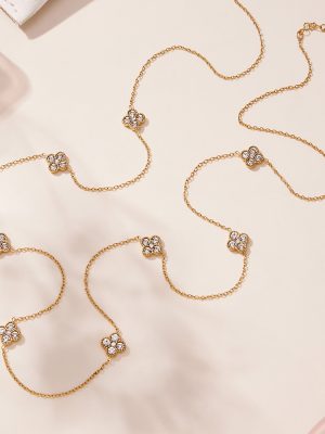 Double-Layer Zircon 5 Flower Clavicle Necklace Stainless Steel Plated 18K Real Gold All-Match Sweater Chain