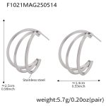 color: F1021-Steel Color Three Layer Square Wire Geometric Earrings