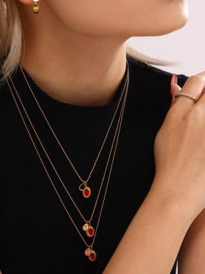 Stainless Steel round Beads Chain Water Drop Exquisite Small Pendant Zircon Clavicle All-Match Necklace PVD Plated 18K Real Gold