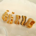 Chic Commute Minimalist Personality Snake Scale Texture Inlaid Czech Diamond Stainless Steel Earrings Shaped Ring