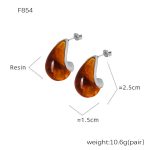 color: F854-Brown Resin Steel Color Stud Earrings