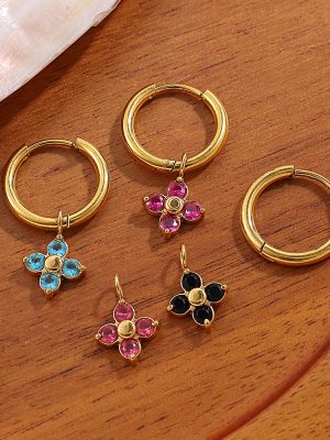 Stainless Steel Earrings New Four-Leaf Flower Ear Clip Simple Temperamental All-Match Advanced Diamond Jewelry