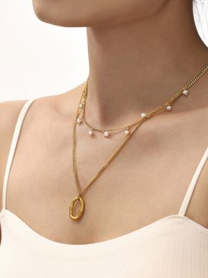 Multi-Layer Tassel Shell Bead Necklace Light Luxury Temperament Stainless Steel 18K Gold Plating Design Necklace Women