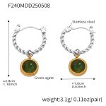 color: F240-Steel Color Twist Wire Green Agate Earrings (Slight Color Difference ?? Order with Caution)