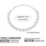 color: TXP611-White Glass Stone Flower Steel Color Necklace -32+2cm