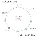 color: TXP513-Lake Blue Glass Stone Steel Color Necklace 42+5cm