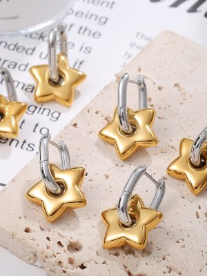 Card Temperament Personality Advanced Room Gold Earrings Stainless Steel 18K Gold Plating Retro Exaggerated Stars