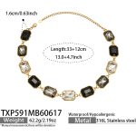 color: TXP591-Black Cube Glass Stone Gold Necklace -33+12cm