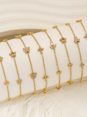 Trade Light Luxury Advanced Stainless Steel Bracelet Female Inlaid Zircon Personality Love Butterfly Gold Plated Ornament
