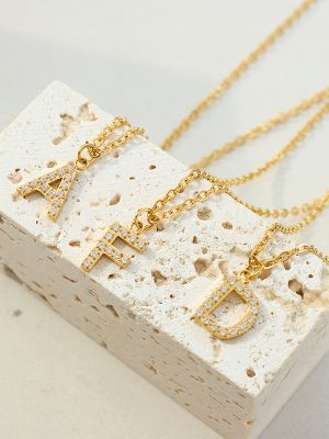 Ornament Same Letter Diamond Pendant Necklace Stainless Steel Gold-Plated Collarbone Necklace Accessories for Women