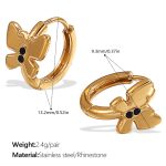 color: EH1048BKG Black Rhinestone Gold Small Hoop Earrings