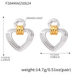 color: F384-Steel Color Heart Earrings