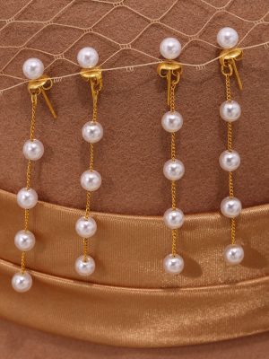 New Glossy Shell Pearl Earrings to Make round Face Thin-Looked Temperament Long Fringed Earring Thread Stainless Steel Earrings