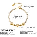 color: E283-Heart White Zircon Gold Bracelet -17+5cm