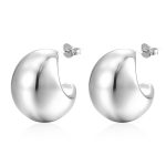 color: Half Round Hollow Earrings Steel Color MS-003
