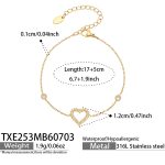 color: TXE253-Heart Shape Zircon Gold Bracelet -17+5cm