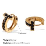 color: EH1106BKG Black Rhinestone Gold Hoop Earrings