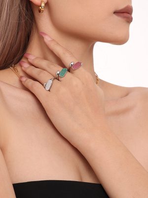 Stainless Steel Full Diamond Inlaid Zircon Open Casting Ring Design High Quality Version Accessories