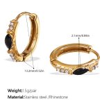color: EH1123BKG Black Rhinestone Gold Hoop Earrings