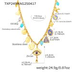 color: TXP249-Gold Multi-charm Enamel Blue Zircon Necklace -42+5cm