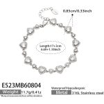 color: E523-Heart Shape Zircon Steel Color Bracelet -17+3cm