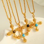 Ornament Retro Temperament Wild Creative Cross Inlaid Tigereye Pendant Necklace Earrings for Women