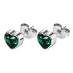 color: Heart Stud Earrings Green Zircon Steel Color