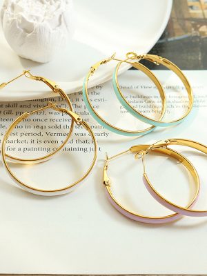 Hong Kong Trendy Three-Color Drip Circle Large Earrings Personality All-Match Korean Elegant Ear Clip Ornament