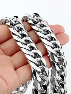 Men's Stainless Steel Thick Straps Double Buckle Cuban Link Chain Six-Sided Grinding Multi-Layer Chain Punk Necklace Bracelet