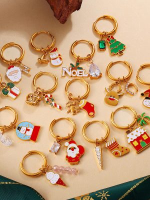 New Christmas DIY Pendant Earrings Stainless Steel 18K Gold Plating Fun Combination Ornament Women