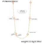color: P1786-Gold Pink Glass Stone Necklace 89+5cm