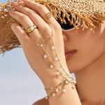 Imitation Pearl Super Flash Zircon Bracelet Stainless Steel 18K Gold Plating Senior Female Finger Chain