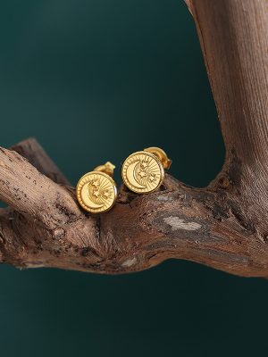 Design Ear-Caring Personalized Earrings Stainless Steel Gold-Plated Embossed Star Moon Temperament Stud Earrings