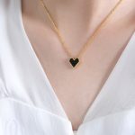 color: P436-Gold Black Acrylic Necklace -40+5cm