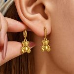 Stainless Steel Gold Teddy Bear Pendant Earrings, Women's Little Bear Ear Jewelry