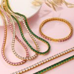 Colorful round Zircon Tennis Chain Bracelet Women's Non-Fading Light Luxury High-Grade Exquisite Jewelry Set