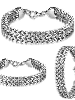 Hip Hop Bracelet Stainless Steel Woven Front and Back Bracelet Trendy Men