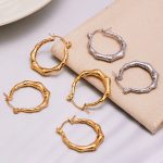 Ring Bamboo Stainless Steel Earrings Women's PVD Gold-Plated Earrings Color Retention Ear Ring