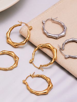 Ring Bamboo Stainless Steel Earrings Women's PVD Gold-Plated Earrings Color Retention Ear Ring