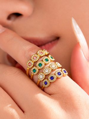 Sweet Beautiful and Cool Colorful Open Ring Light Luxury High Quality Inlaid Zircon Ring Stainless Steel 18K Gold Plating