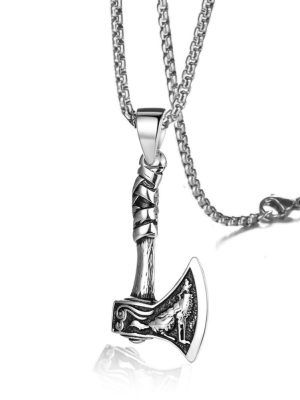Ornament Viking Pirate Celtic Wolf Axe Stainless Steel Necklace Male Personality Pendant