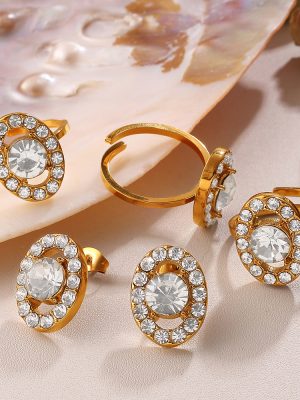 INS Advanced Refined Grace Earring Ring Fully Jeweled Loving Heart Light Luxury Inlaid Zircon Jewelry Set