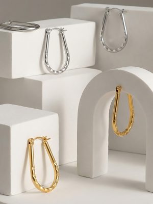 Personality Embossed U-Shaped Ear Clip Stainless Steel Plated 18K Gold Earrings Ornament