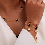 Medieval Geometric Ornament Inlaid Single-Sided White Shell Turquoise Design Flower Shape Stainless Steel Jewelry Set