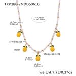 color: TXP288-2 Lemon Pearl Beaded Necklace 40+5cm