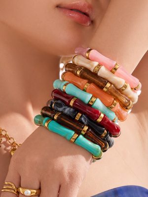 Stainless Steel Bamboo Resin Bracelet Color Matching Jewelry Female Accessories