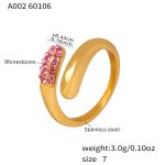 color: A002-Gold Pink Rhinestone Ring / size: US 7