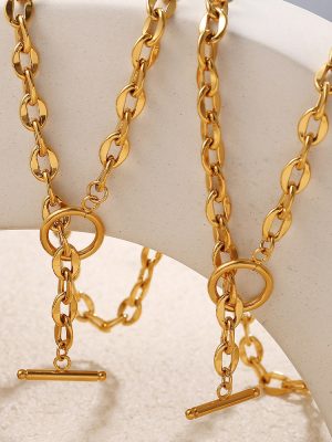 New Versatile Light Luxury Stainless Steel OT Buckle Necklace, Bracelet Set Jewelry for Women